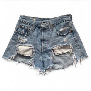 Levi's Light Blue 501 Distressed Jean Shorts W25